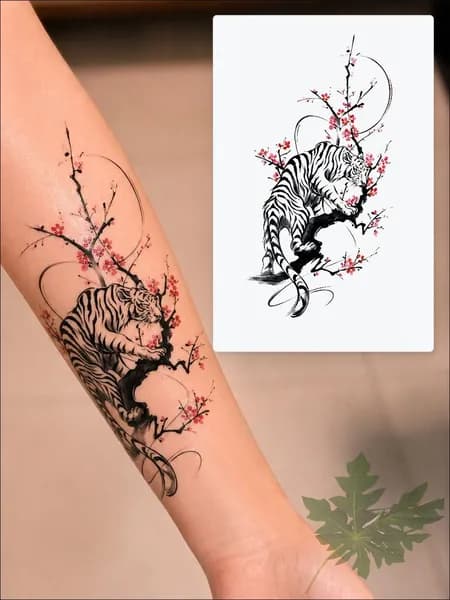 Tattoo'шки Временная тату "Тигр с сакурой" 12*21см