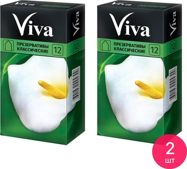 Презервативы Viva / Вива классические из латекса гладкие, с силиконовой смазкой 12шт. (комплект из 2 шт)