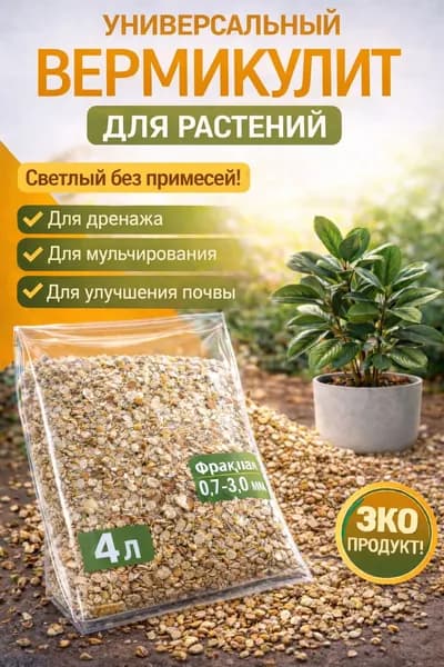 Вермикулит для растений универсальный, 4 литра, фракция 0,7-3 мм