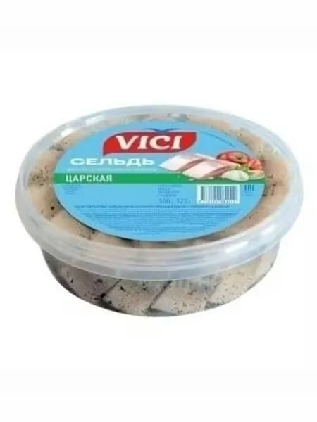 Сельдь слабосоленая Vici Любо есть Царская кусочки филе в масле 500 г