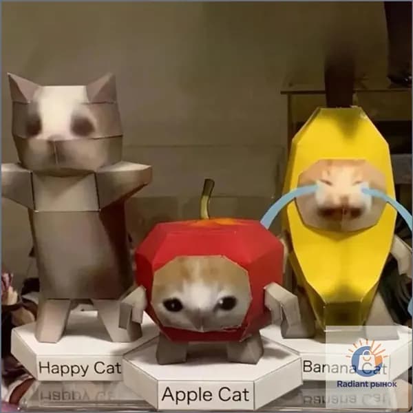 Набор для 3D-оригами: котики с бананом, яблоком и цветком 3 модели, DIY подарок от 6 лет