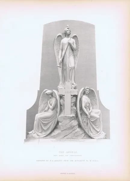 Ангелы (жизнь, смерть, воскресение). Антикварная гравюра (офорт). США, 1875 год