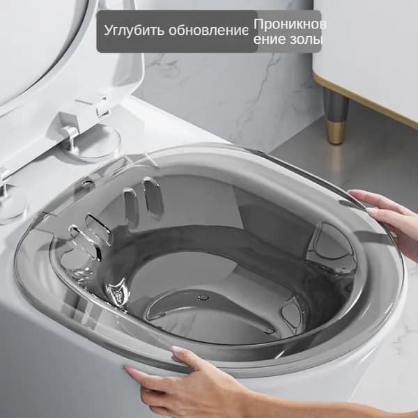 Ванночка сидячая, Биде для подмывания, Накладка на унитаз, послеродовая, послеоперационная , без помпы Серый с крючком