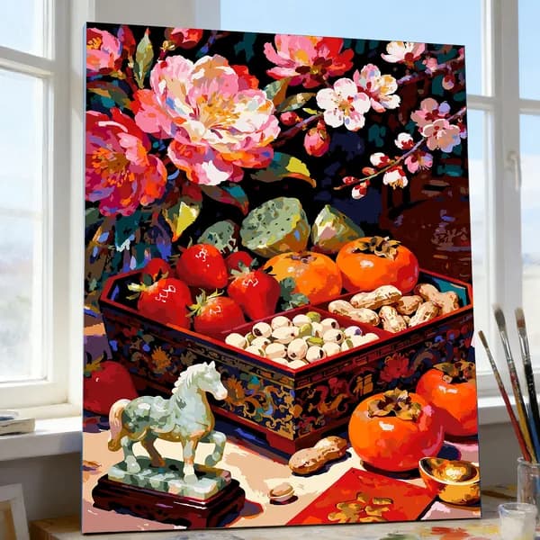Цифровая живопись Lucky Fruits Новый год на холсте без рамки, 40 50 см