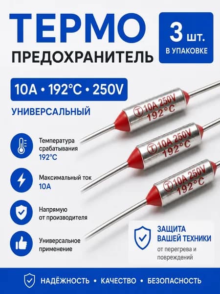 3 шт_Термопредохранитель TF 10А, 192 С, 250В, термостат (тепловой предохранитель TF1081, ZH103, RY-01)