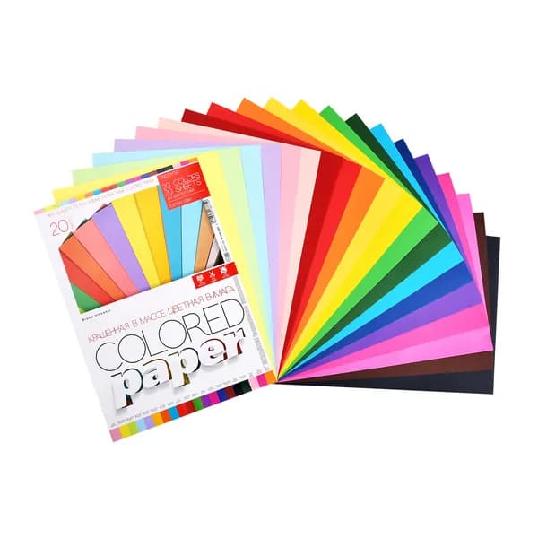 Цветная бумага для школы А4 Bruno Visconti "Bright Colors", набор 20 листов, 20 цв / бумага цветная двухсторонняя