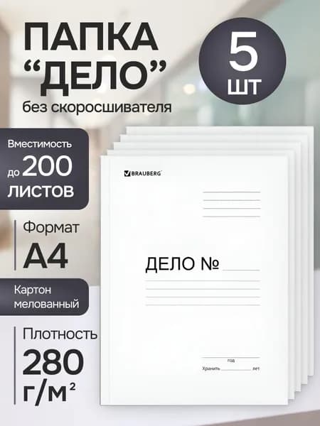 Папка без скоросшивателя "Дело", картон мелованный, плотность 280 г/м2, до 200 листов (5 штук)