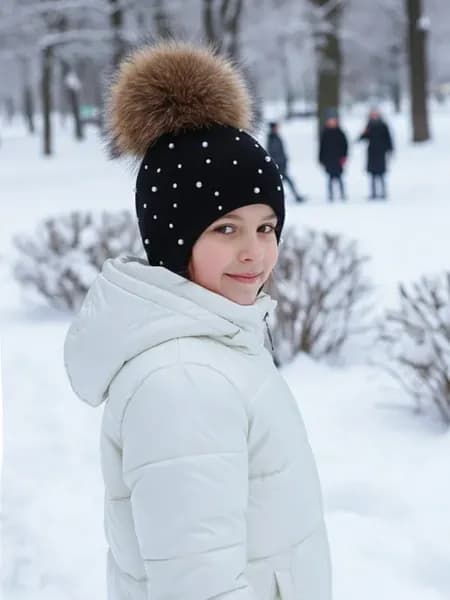 Шапка на завязках с пышным помпоном зима