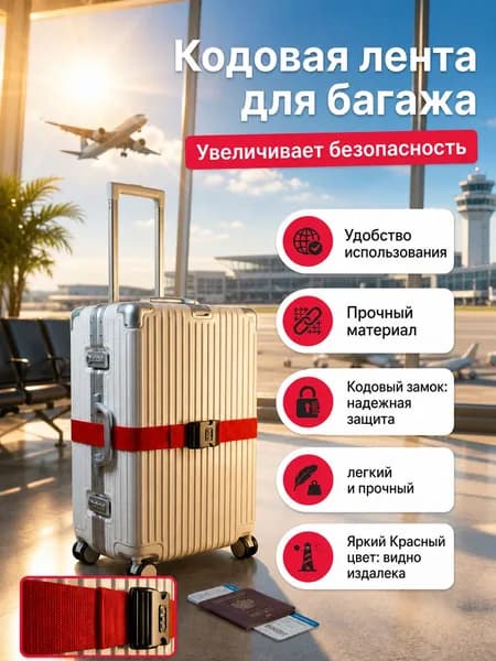 Ремень для чемодана / Ремень с замком для багажа / Стяжка багажа / Замок для чемодана с кодом красный