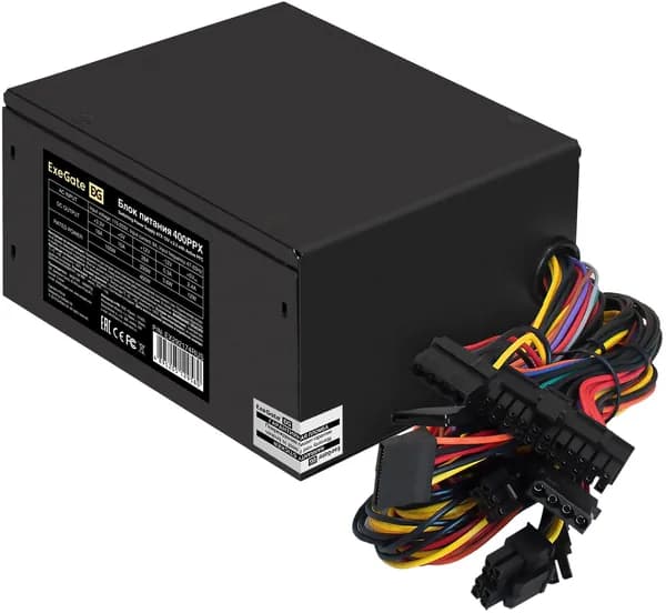 ExeGate EX292174RUS Блок питания 400W 400PPX (ATX, APFC, КПД 80% (80 PLUS), 14cm fan, 24pin, (4+4)pin, 2xPCI-E, 4xSATA, 3xIDE, black, RTL)