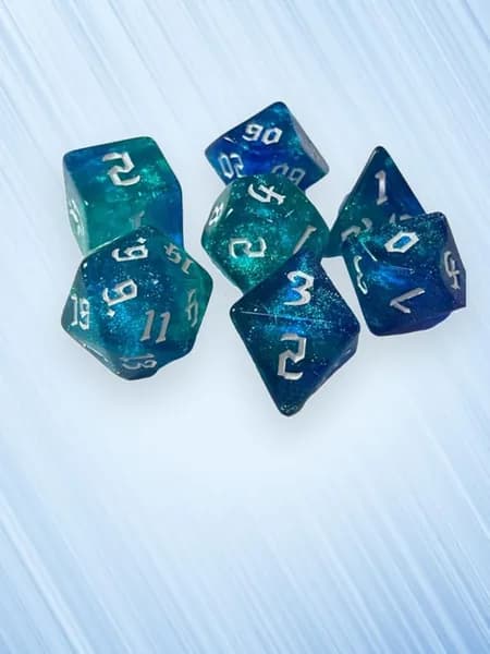 7 кубиков многогранных для настольных игр, Аквамариновый синий