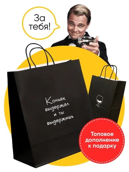 Пакет подарочный мужчине на день рождения "Коньяк выдержал и ты выдержишь", 31х24х14 см