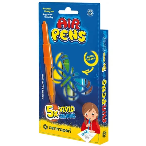 Фломастеры воздушные, 05 цв.+1 трафарет, картон. упаковка, Centropen "AirPens Vivid" (6 1500 0561)