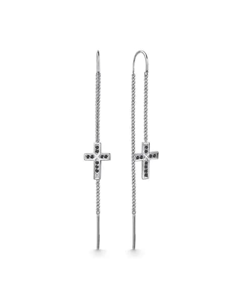 Jewelry Valley Серьги ювелирные с черными фианитами, родаж, серебро 925 пробы
