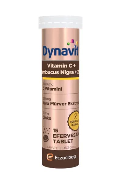 Витаминный комплекс Dynavit Vitamin C & Sambucus Nigra & Цинк, 15 шипучих таблеток, для иммунитета, со вкусом фруктового микса