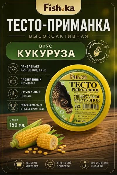 Насадка рыболовная / Наживка для рыбалки на крючок ( Тесто готовое в банке ) Кукурузное