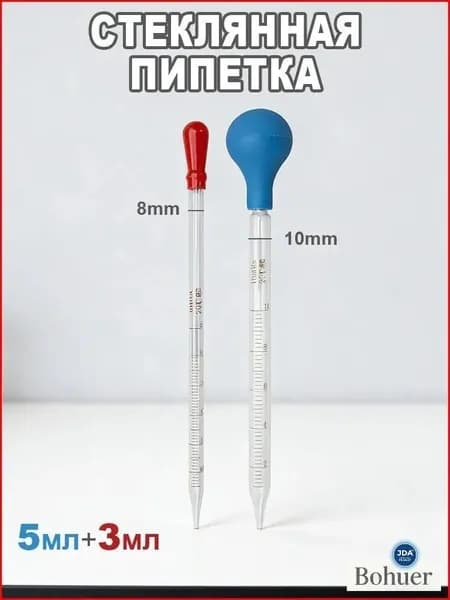 Стеклянная пипетка с делениями 3 мл и 5 мл, 2 шт, капельница для жидкости, точная дозировка