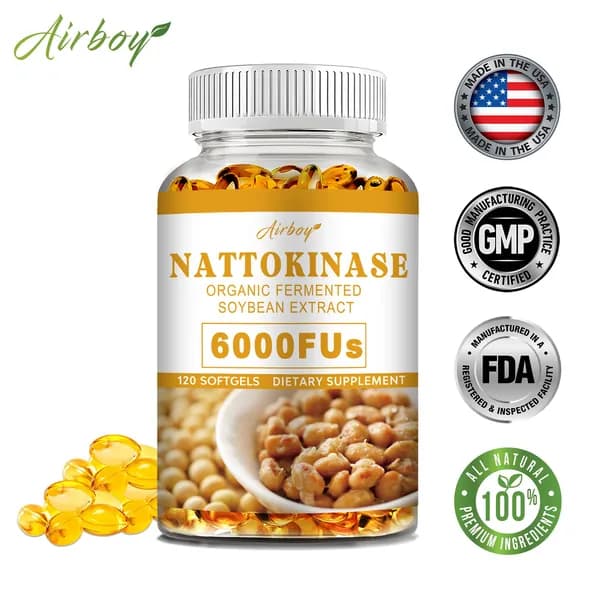 Airboy Nattokinase -это органически ферментированный экстракт сои, пищевая добавка, которая поддерживает здоровье сердечно-сосудистой системы и улучшает кровообращение.