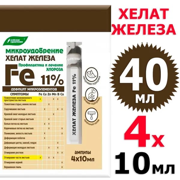 40 мл Хелат Железа 4 амп х 10 мл (всего 40 мл), Буйские удобрения