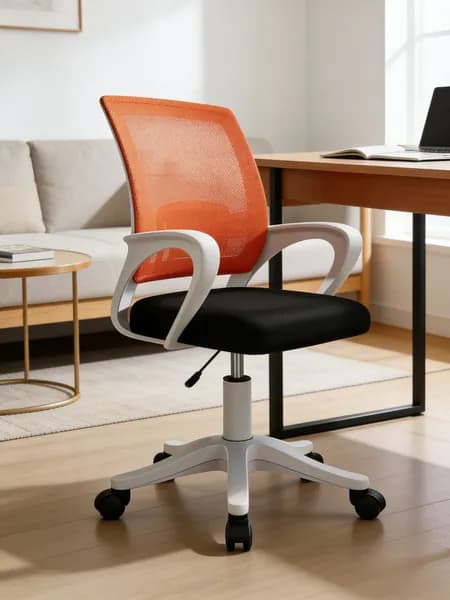 Офисное кресло, Белая рама, оранжевая сетка - регулируемая высота