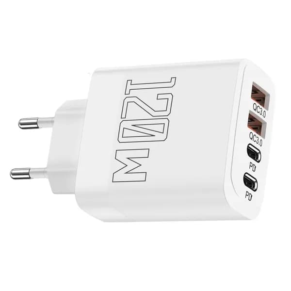 Зарядное устройство для розетки EU, разъемы Type C и USB, мощность 120W, быстрое зарядное устройство для телефона и планшета, Белый