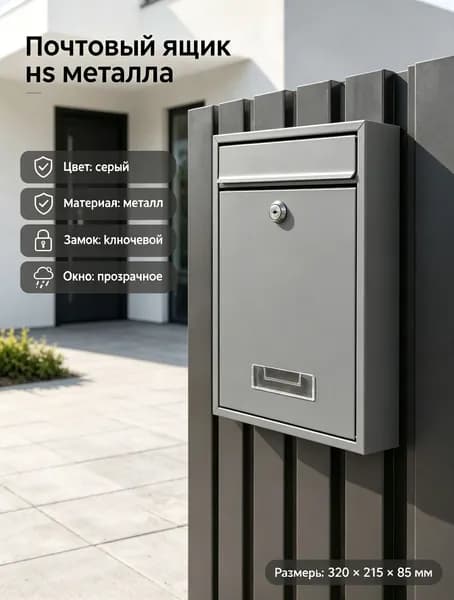 Почтовый ящик 320 мм x 220 мм x 85 мм, серый