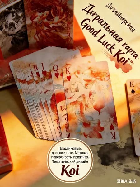игральные карты пластик матовые дизайн Good Luck Koi колода 54 штуки для развлечения на праздниках и в кругу семьи
