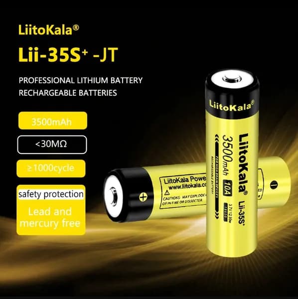 Аккумулятор 18650 LiitoKala Lii-35S, Li-Ion 3500mAh INR18650 литий ионная батарея, выпуклый плюс, 1 шт.