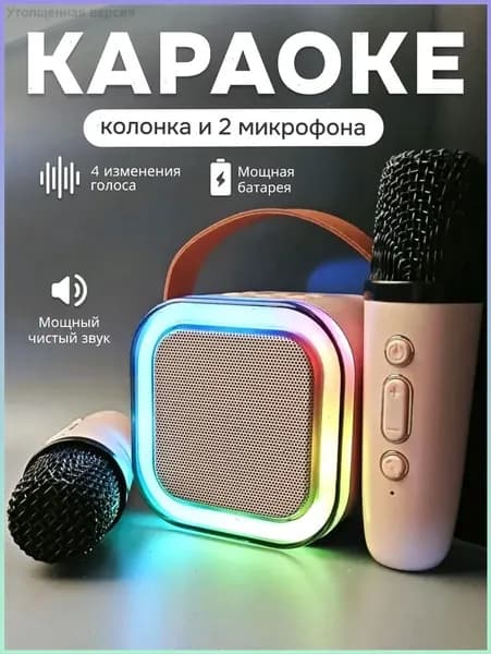 Музыкальная колонка детская караоке с микрофонами блютуз беспроводная, мини колонка, подарок для девочек