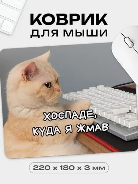 Коврик для мышки с приколом Котик куда я жмав, 18х22 см