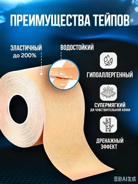 Кинезио тейп для тела и лица от морщин 5см. х 5м.