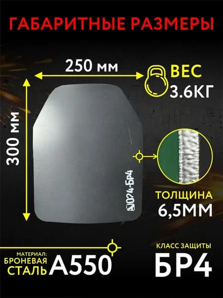 Бронеплита стальная Бр4 для бронежилетов/25*30 (см)/ 2 шт