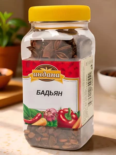 Бадьян (Анис звездчатый) 100 гр. натуральные звездочки цельные семена бадьяна / пряность приправа для кофе, десертов, глинтвейна / специи для пряников, ТМ Индана, 500 мл.