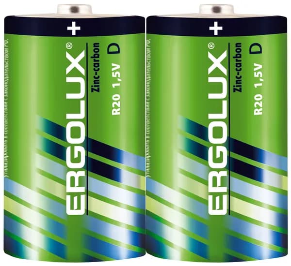Батарейки тип D / Ergolux / солевые батарейки тип R20, 2 шт.
