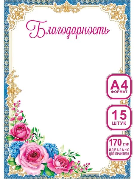 Грамоты / благодарность школьные для принтера 15 шт А4