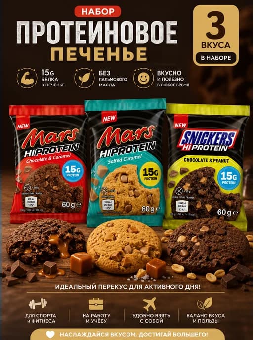 Набор протеинового печенья Snickers 3шт