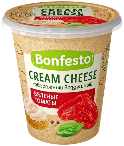 Сыр творожный BONFESTO Воздушный Кремчиз Вяленые томаты 65%, без змж, 125г - 5 шт.