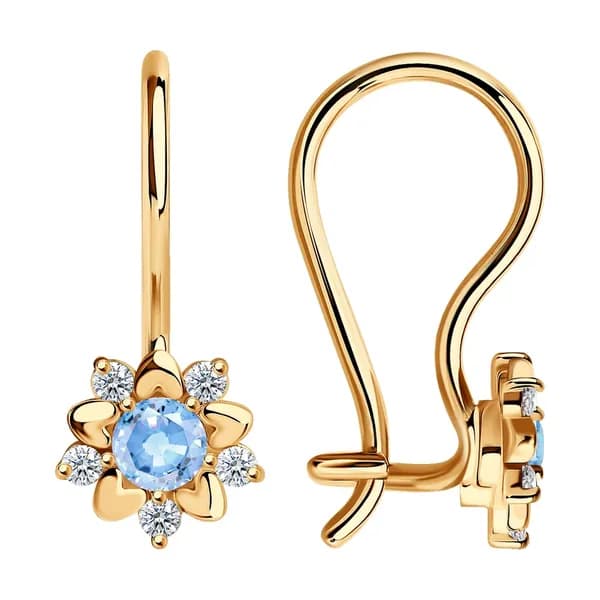 Золотые серьги DIAMANT-ONLINE с фианитом 585 пробы