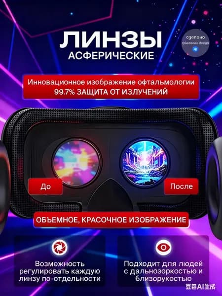 Очки виртуальной реальности с геймпадом ; VR очки для смартфона, с проводными наушникамиGQ