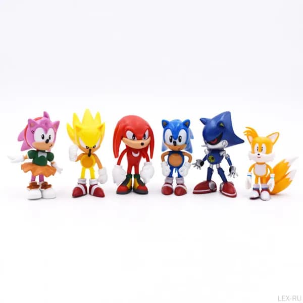Набор из ПВХ для украшения торта с анимационными моделями Sonic, 12 деталей 1 поколения, 6 фигурок персонажей: розовая Эми Роуз, желтый Двойной Хвост,