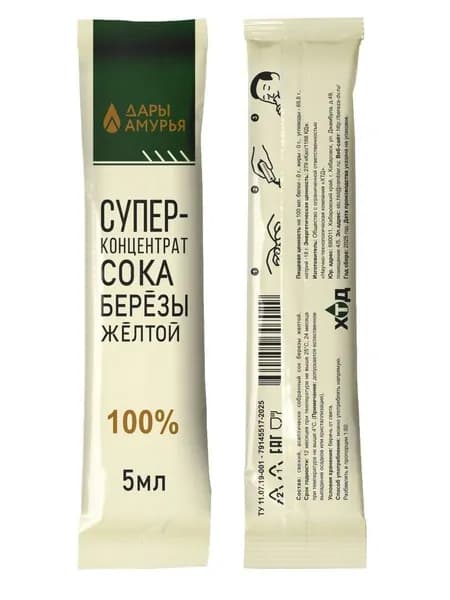 Концентрат березового сока, стик 5 мл (300 мл сока)