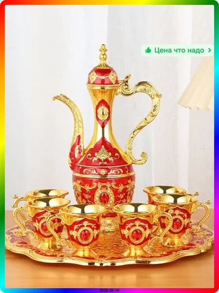 Набор для вина из цинкового сплава, 8 предметов, красный, в подарочной коробке