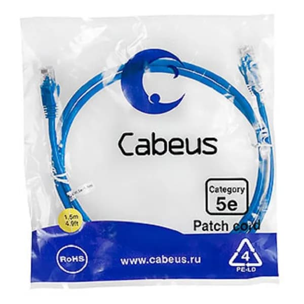 Патч - корд интернет кабель Cabeus, U/ UTP cat.5e 8P8C 1.5 м Синий