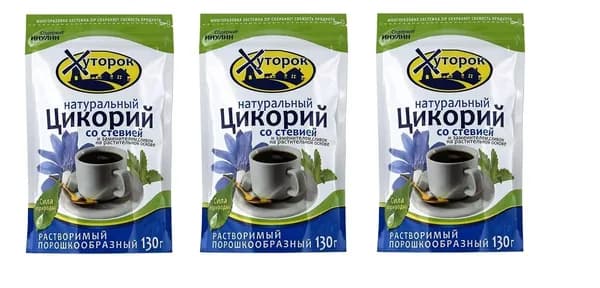 Бабушкин Хуторок Цикорий со стевией и заменителем сливок растворимый, порошкообразный,130г ,3 шт