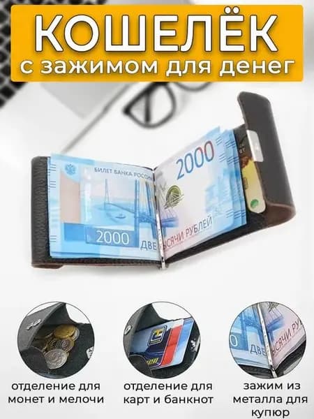 Зажим для денег и карт откидной - миникошелёк картхолдер
