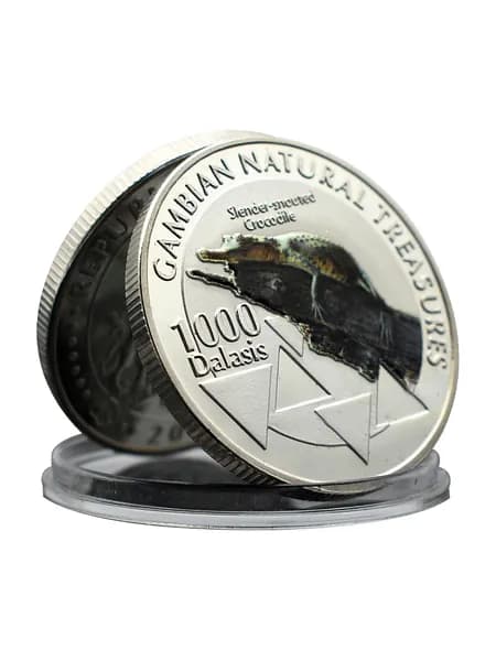 Набор памятных монет Сокровища природы Гамбии 10 шт., 1000 даласи, коллекционные цветные монеты с изображением птиц и животных, диаметр 40 мм