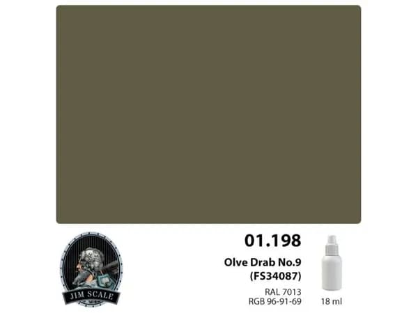 Акриловая краска Jim Scale Olive Drab No.9 (FS 34087), 18 мл