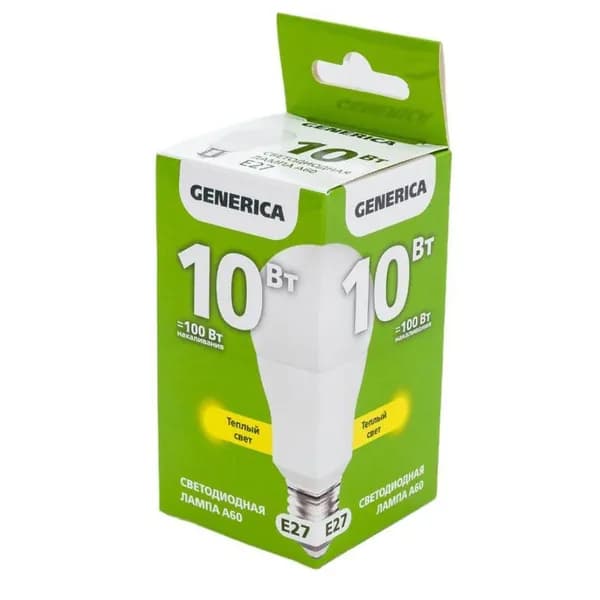 Лампочка светодиодная GENERICA 230В E27 3000К A60 груша 10Вт теплый свет
