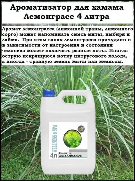 Ароматизатор ПАР ecology для хамама, хамам, турецкой бани Лемонграсс (концентрат) 4 л