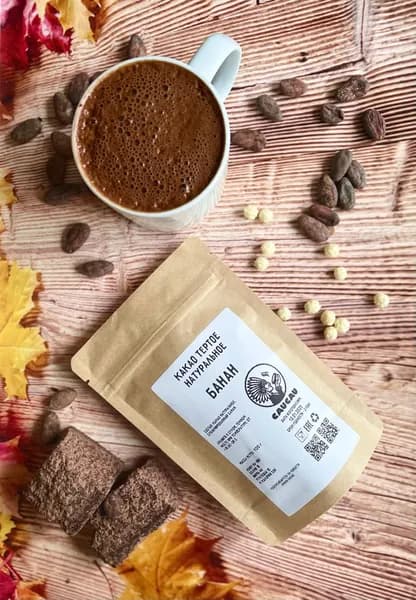 Горький шоколад 100% без сахара / Какао натуральное со вкусом Банана / Green cacao 100 г